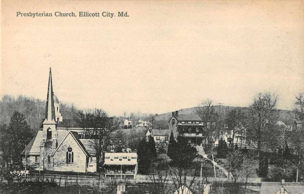Ellicott City Maryland Presbyterian Church Birds Eye View Postcard