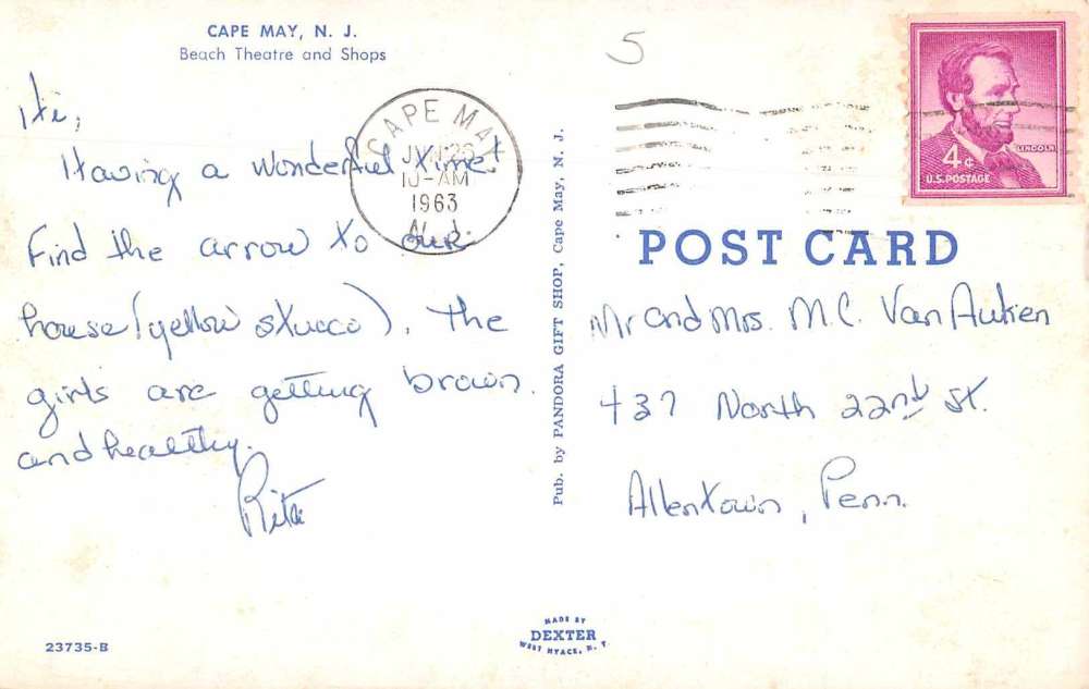 Cape May New Jersey Beach Theatre Vintage Postcard AA7897 - Image 2