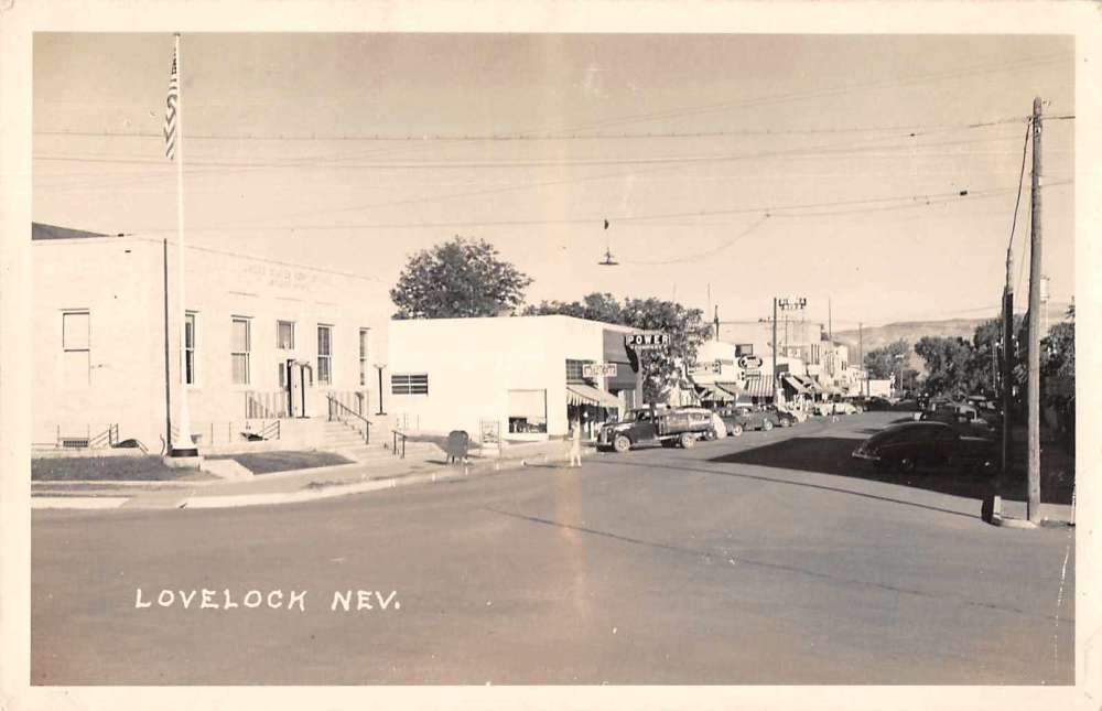 Lovelock Nevada Post Office Street Scene Real Photo Postcard AA8197