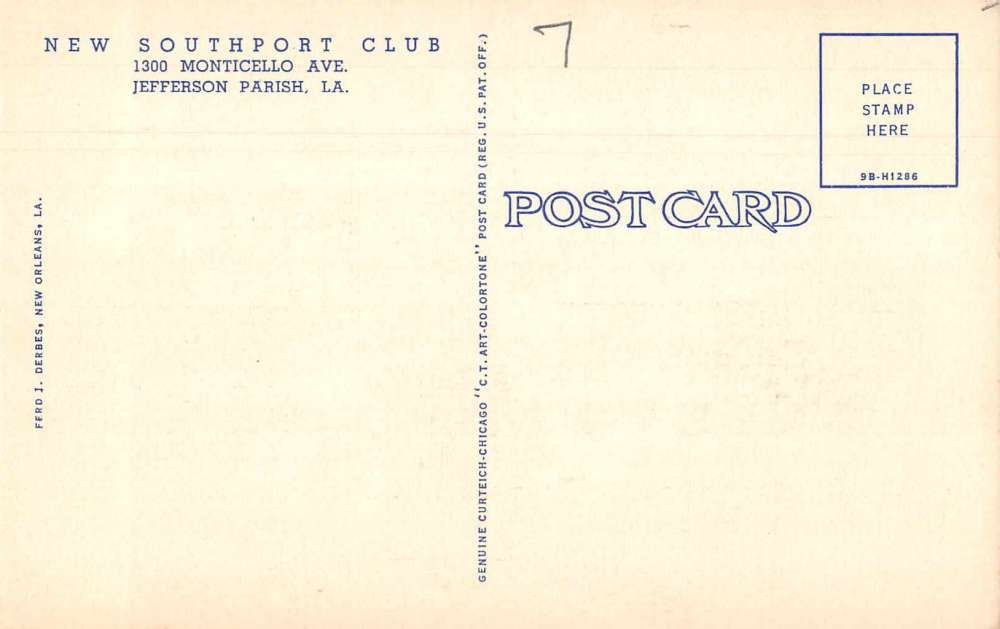 Jefferson Parish Louisiana New Southport Club Vintage Postcard AA8423 - Image 2