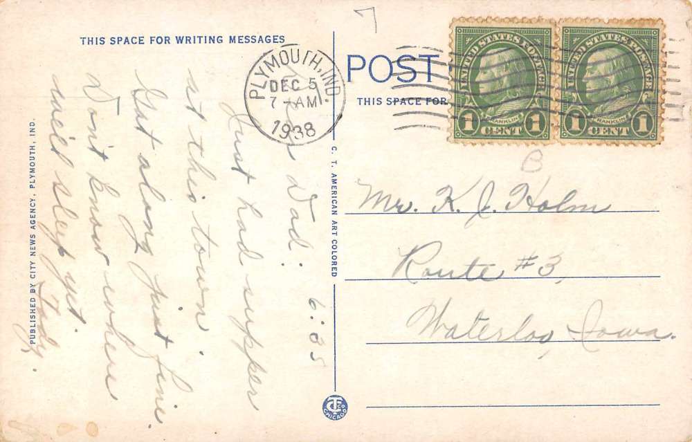 Plymouth Indiana North Michigan Street Vintage Postcard AA8624 - Image 2