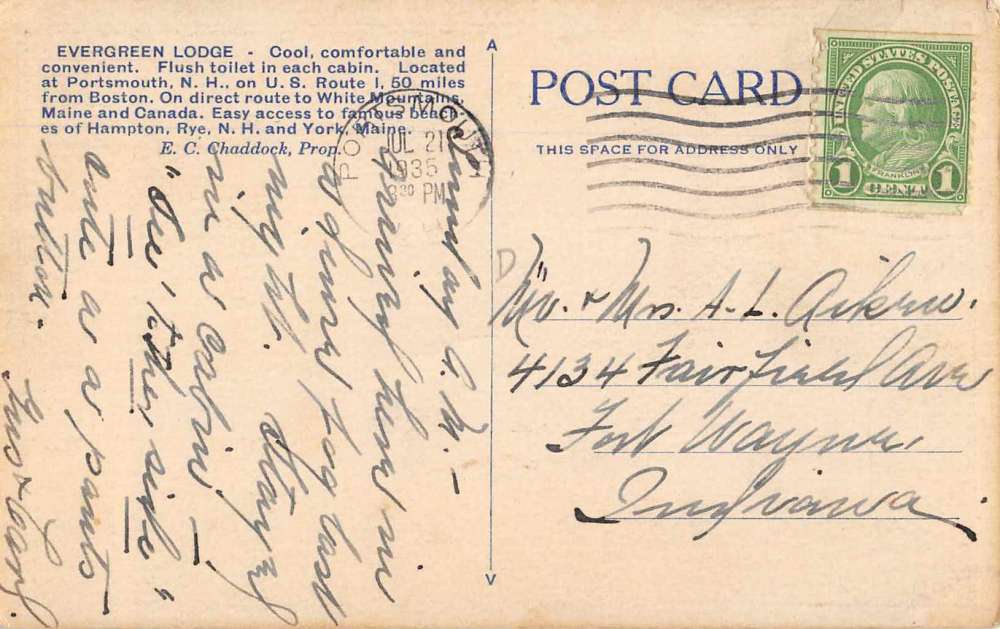 Portsmouth New Hampshire Evergreen Lodge Cabins Vintage Postcard AA9218 - Image 2