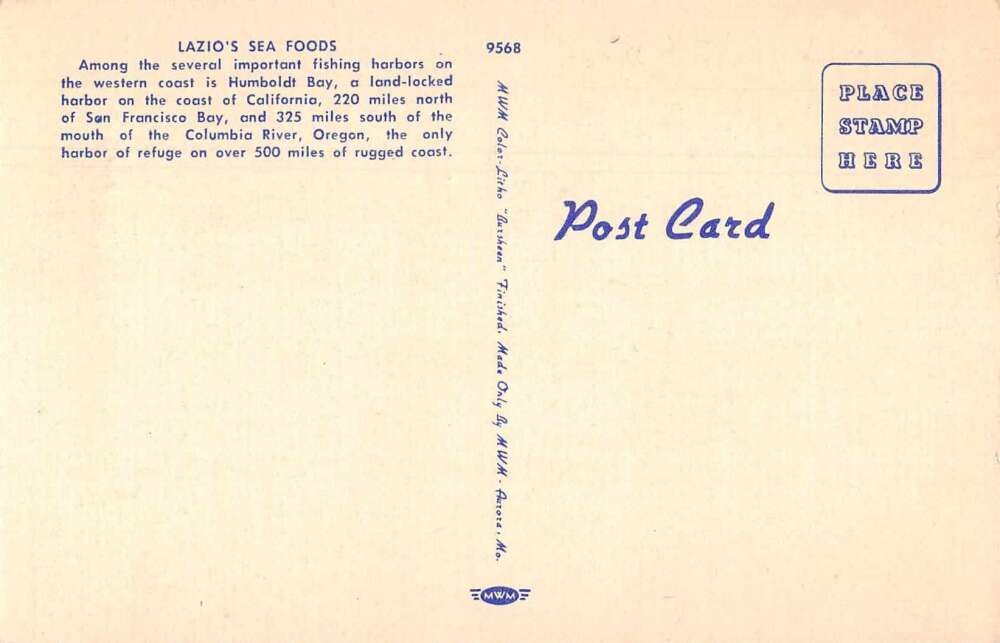 Eureka California Lazio's Seafood Restaurant Dining Room Postcard AA11192 - Image 2