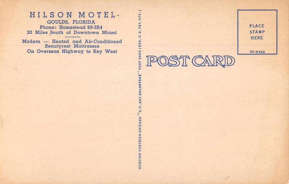 Goulds Florida Hilson Motel Vintage Postcard AA11248 - Image 2