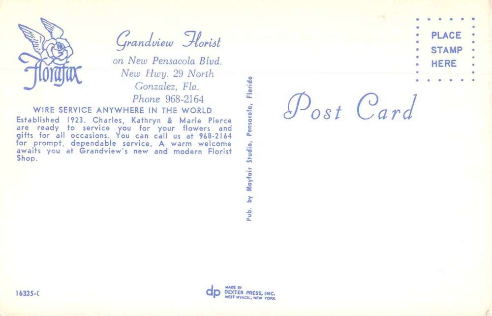 Gonzales Florida Grandview Florist Vintage Postcard AA11270 - Image 2
