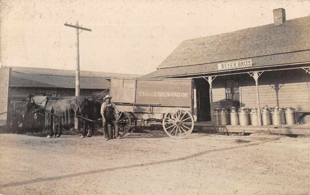 Amboy Indiana Grocery Wagon Dairy Real Photo Vintage Postcard AA11292