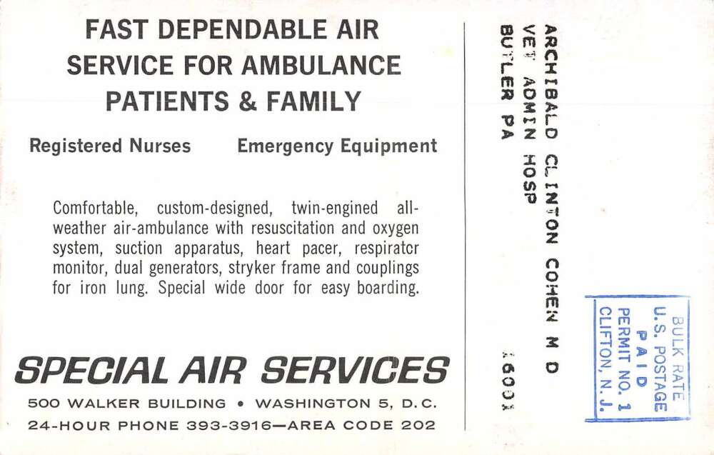 Washington DC Special Air Services Airplane Ambulance Nurse Postcard AA11613 - Image 2