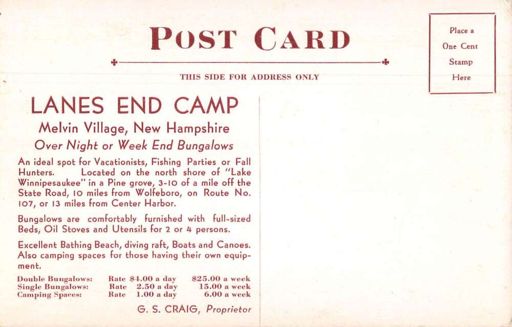 Melvin Village New Hampshire Lanes End Camp Bathing Beach Vintage Postcard AA13507 - Image 2