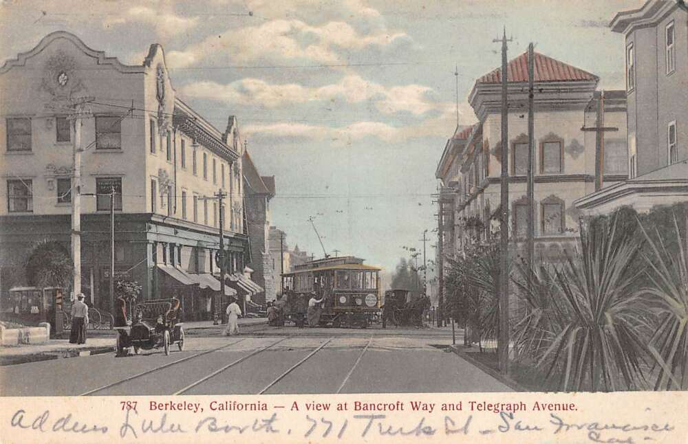 Berkeley California Bancroft Way and Telegraph Avenue Vintage Postcard