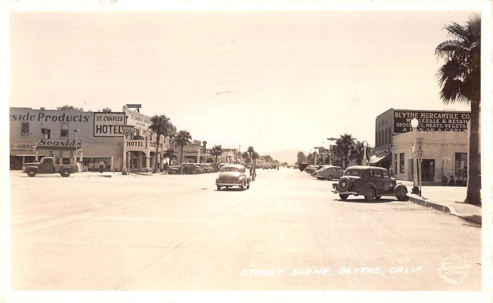 Blythe California Street Scene Frasher Real Photo Vintage Postcard