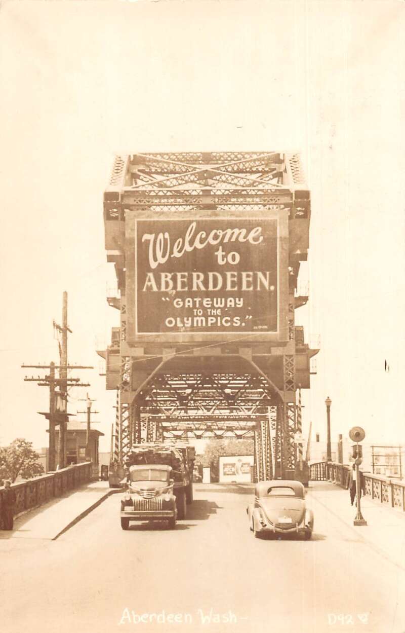 Aberdeen Washington Bridge Olympics Sign Real Photo Vintage Postcard AA17344