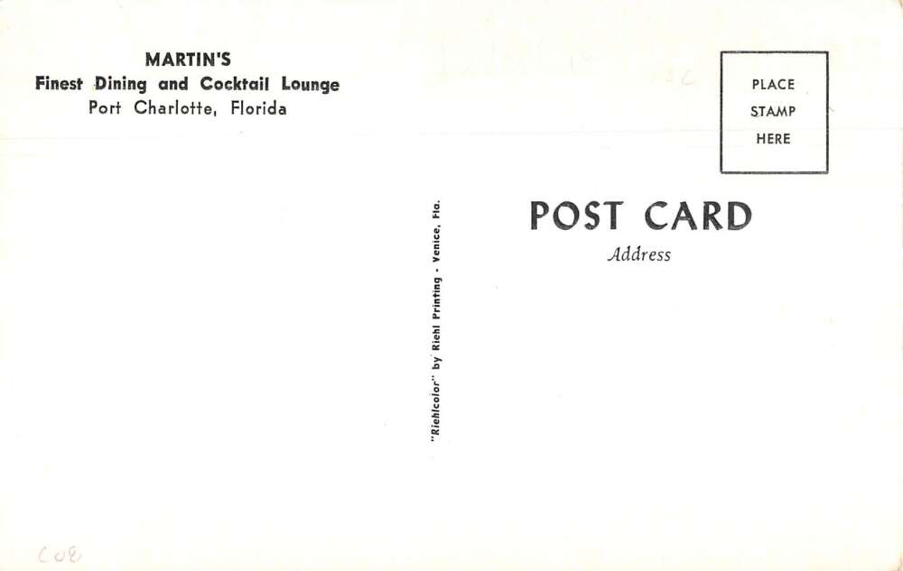 Port Charlotte Florida Martin's Restaurant Vintage Postcard AA18054 - Image 2