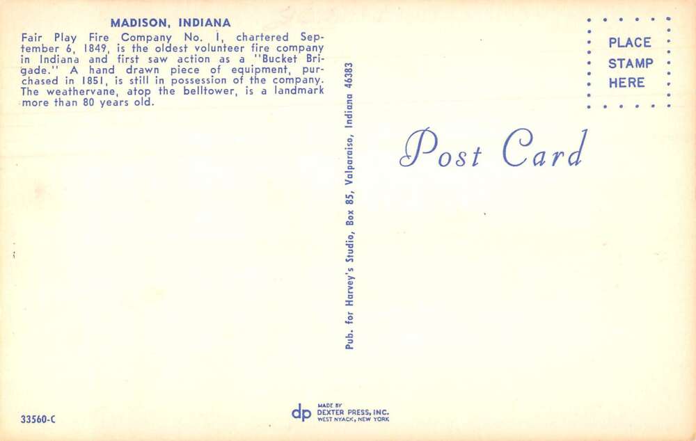 Madison Indiana Fair Play Fire Department Vintage Postcard AA18117 - Image 2