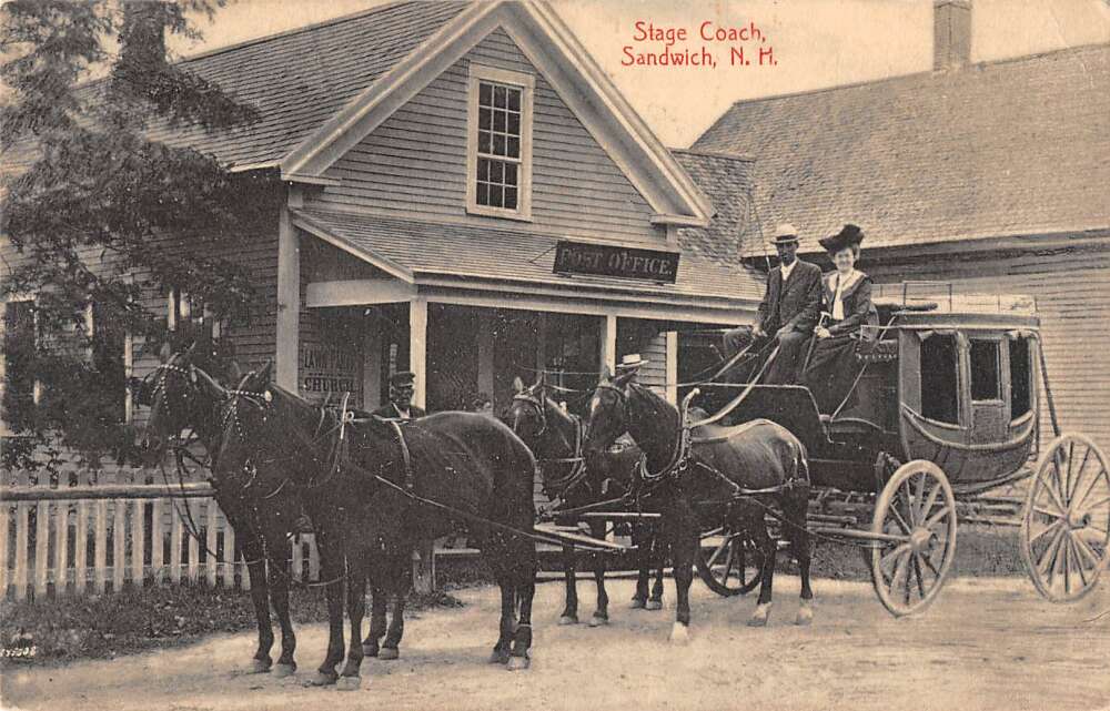 Sandwich New Hampshire Post Office and Stage Coach Vintage Postcard