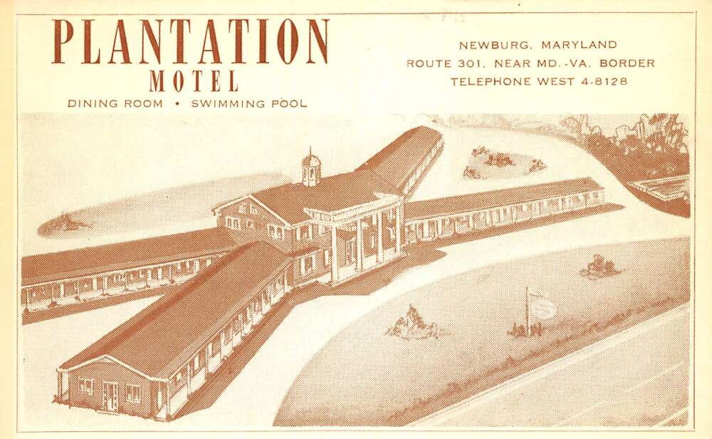 Newburg Maryland birds eye of Plantation Motel vintage pc DD8178 Mary