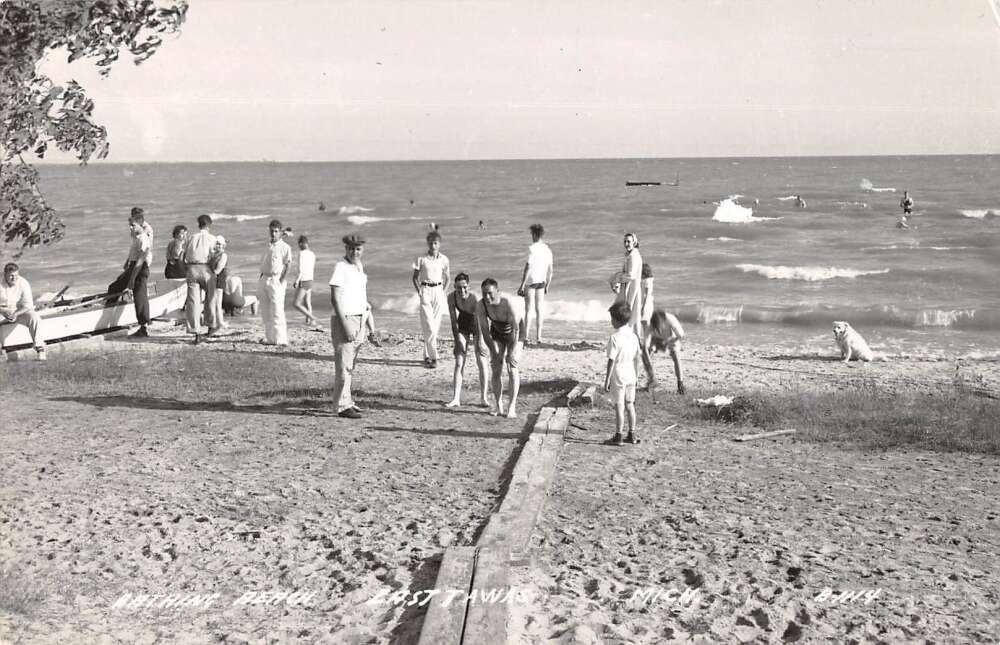 East Tawas Michigan Bathing Beach Real Photo Vintage Postcard AA19882