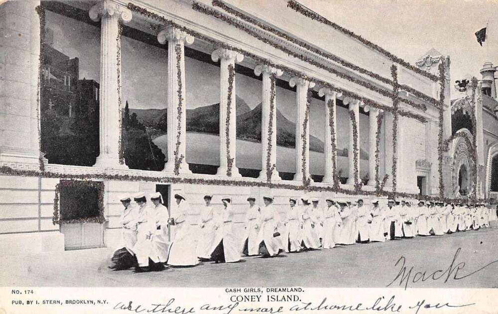 Coney Island New York Dreamland Cash Girls Glitter Postcard AA20097