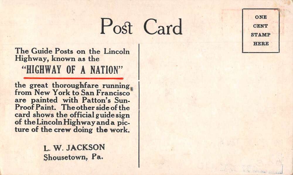 Shousetown Pennsylvania Lincoln Highway Pattons Sunproof Paint Ad PC AA21029 - Image 2