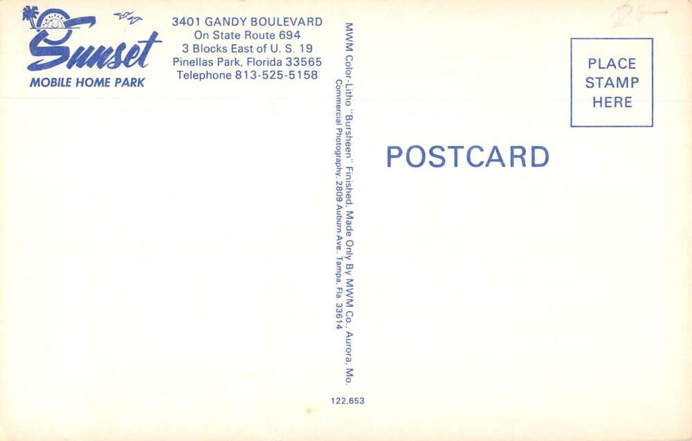 Pinellas Park Florida Sunset Mobile Home Trailer Park Vintage Postcard AA21890 - Image 2