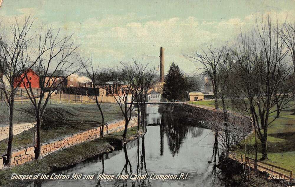 Crampton Rhode Island Cotton Mill and Village Canal Vintage Postcard AA23766