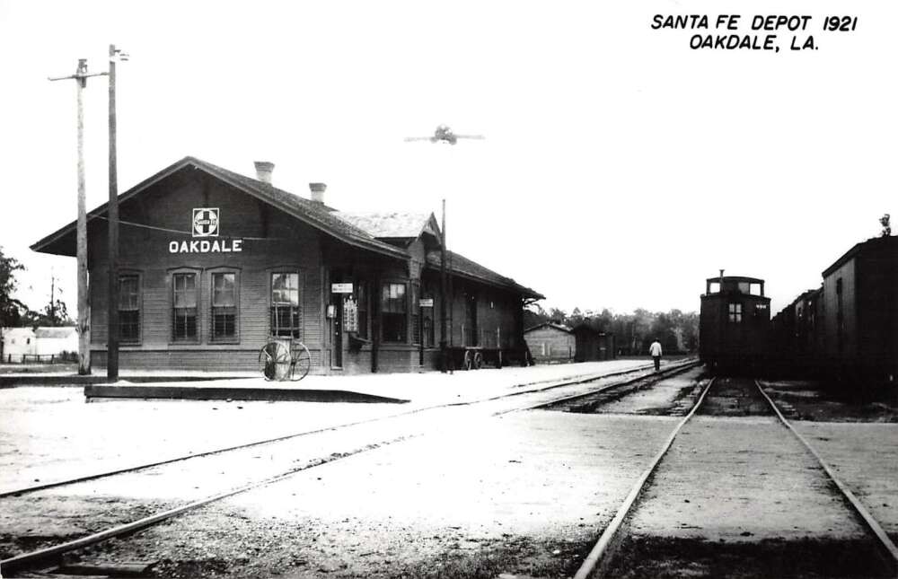Oakdale Louisiana Santa Fe Depot Train Station Real Photo Postcard