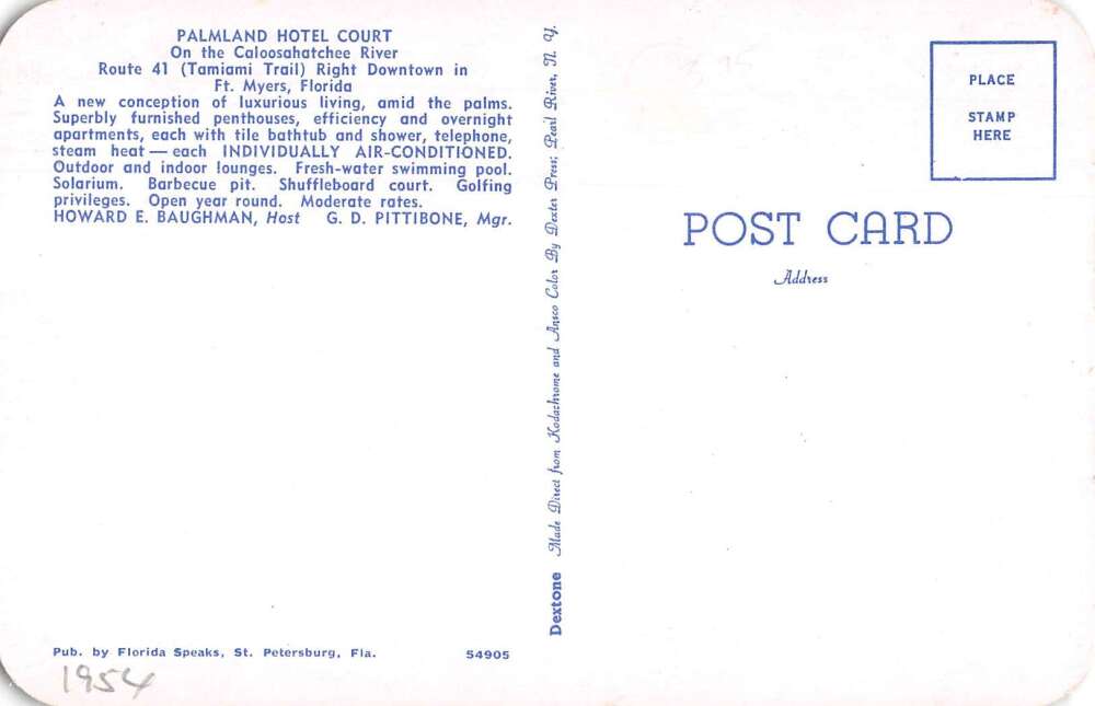 Fort Myers Florida Palmland Hotel Court Room Interior Vintage Postcard AA22968 - Image 2