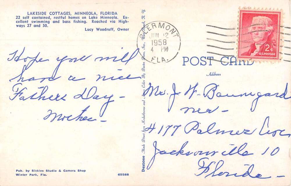 Minneola Florida Lakeside Cottages Vintage Postcard AA23080 - Image 2