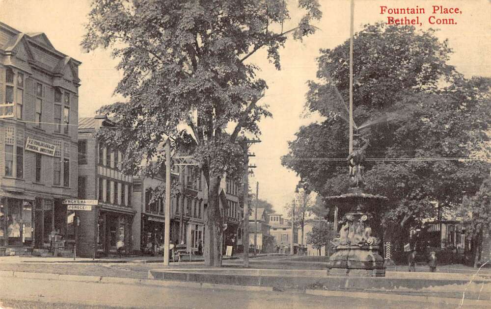 Bethel Connecticut Fountain Place Street Scene Vintage Postcard AA23448