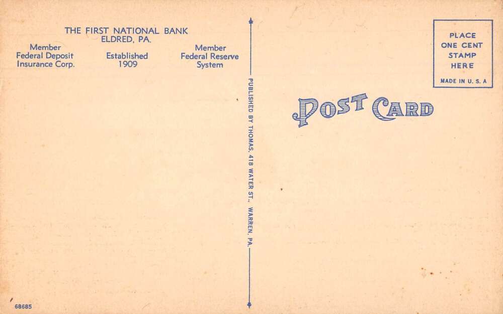 Eldred Pennsylvania First National Bank Interior Vintage Postcard AA23929 - Image 2