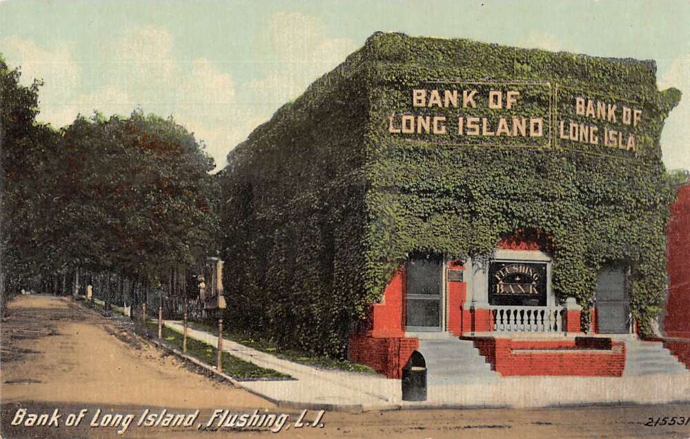 Flushing Long Island New York Bank of Long Island Vintage Postcard