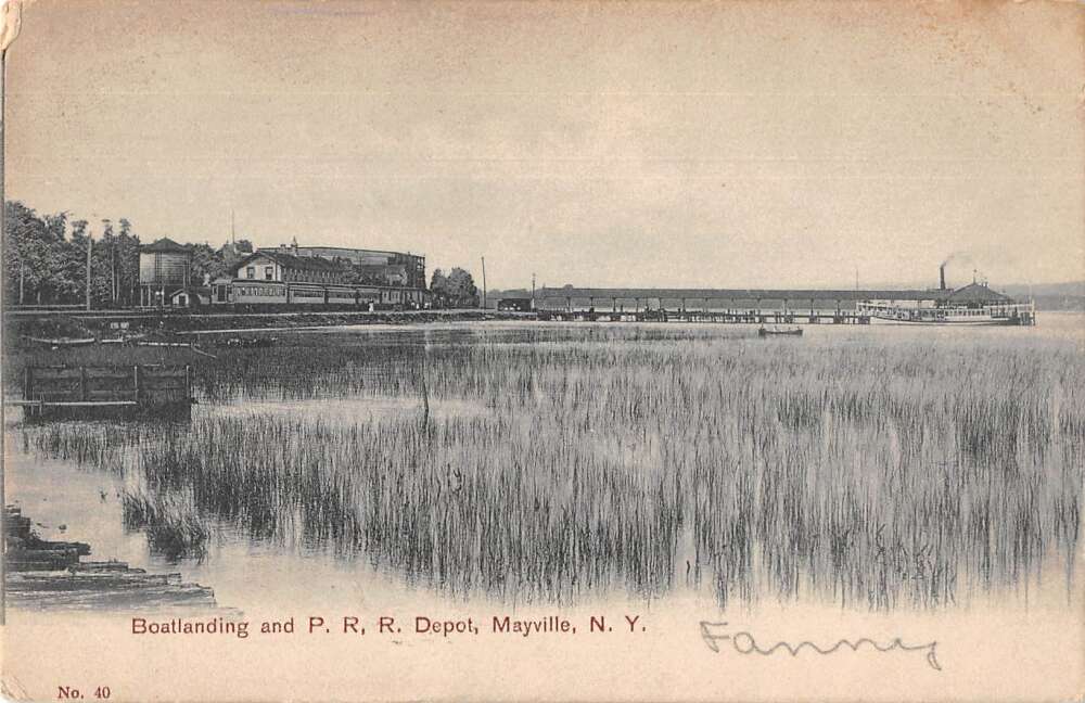 Mayville New York Boatlanding and PRR Depot Vintage Postcard AA27362