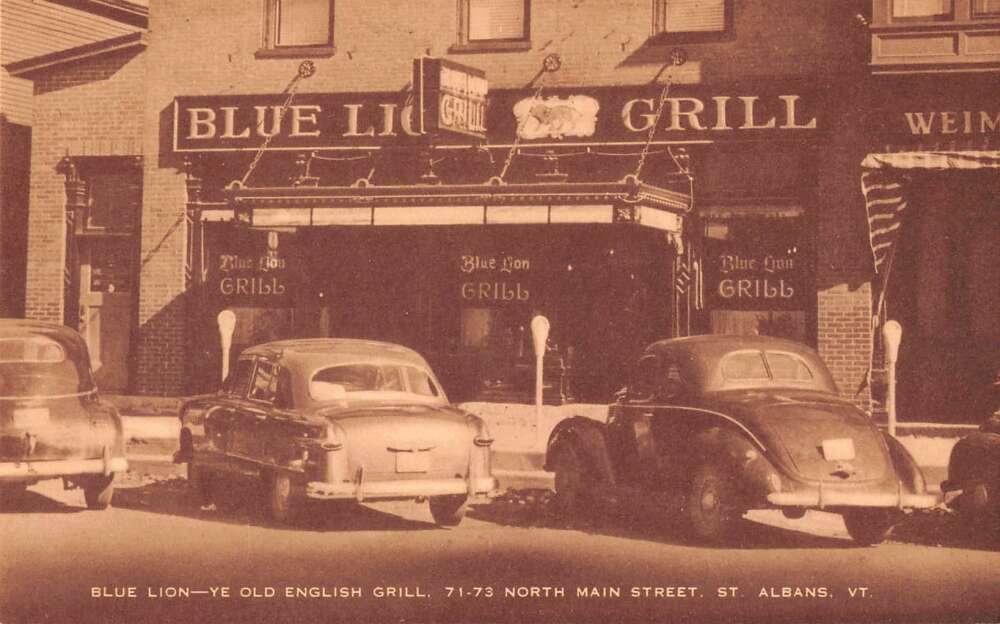 St Albans Vermont Blue Lion English Grill Restaurant Vintage Postcard