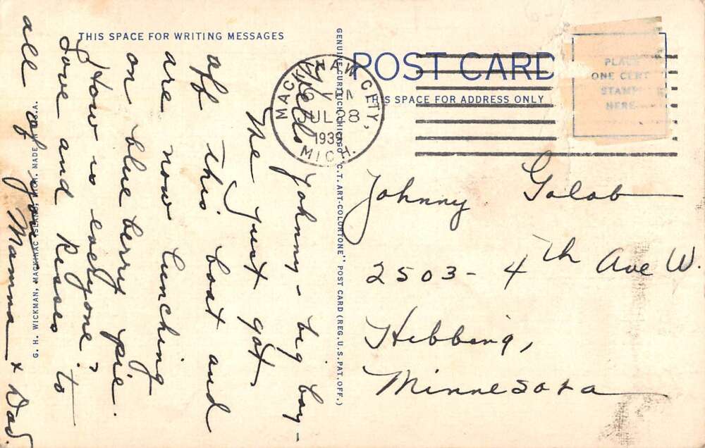 Michigan State Auto Ferries Cheboygan Mackinac Munising Postcard AA27798 - Image 2