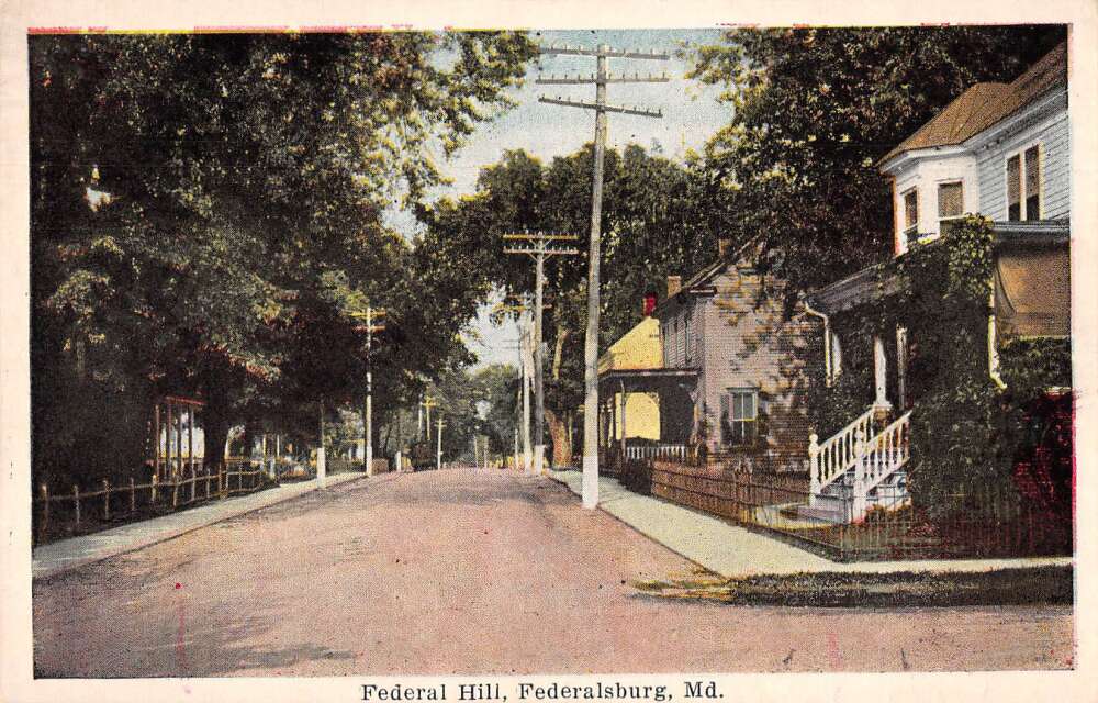 Federalsburg Maryland Federal Hill Street Scene Vintage Postcard