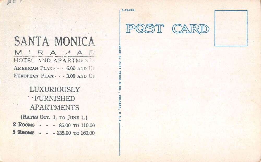 Santa Monica California The Miramar Vintage Postcard AA28619 - Image 2