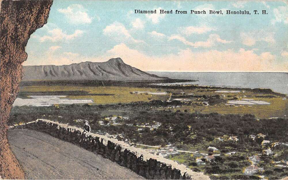 Honolulu Hawaii Diamond Head from Punch Bowl Scenic View Postcard AA28626 Mary L. Martin Ltd