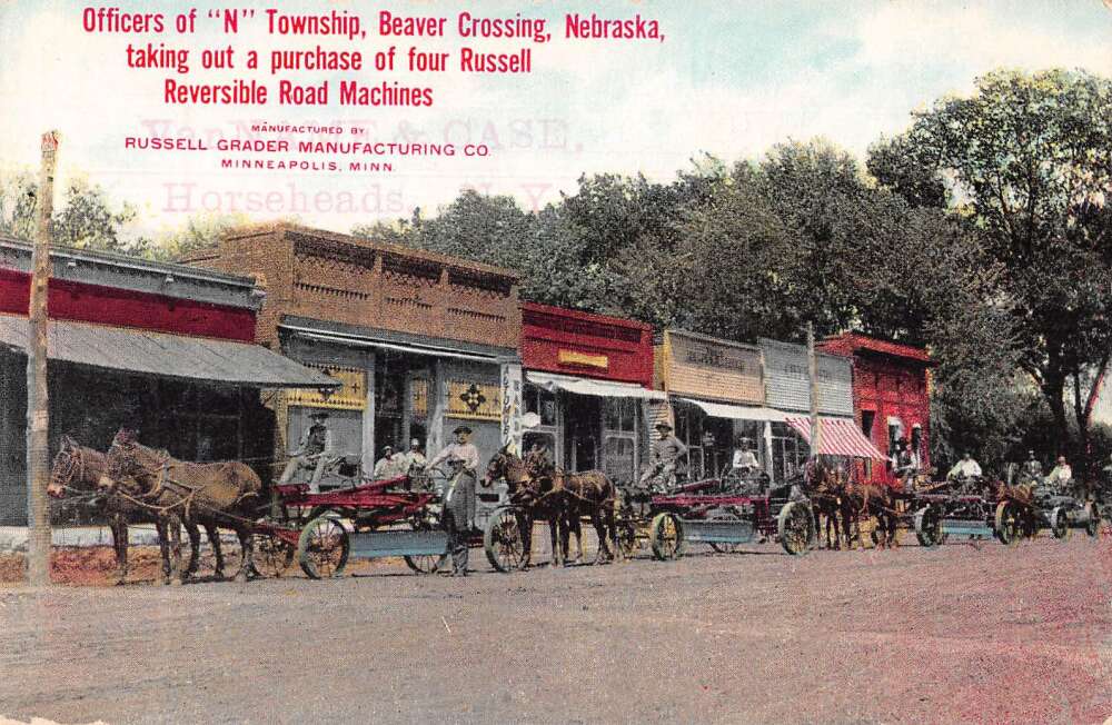 Beaver Crossing Nebraska Russell Reversible Road Machines Postcard