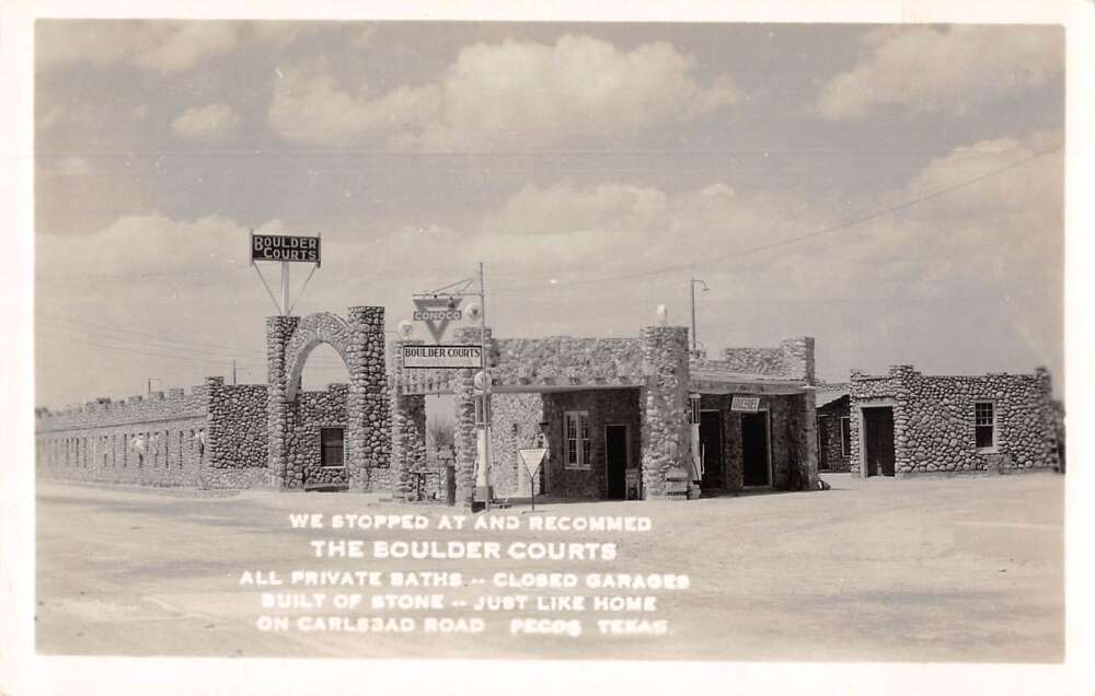 Pecos Texas Boulder Courts Real Photo Vintage Postcard AA29508 Mary L