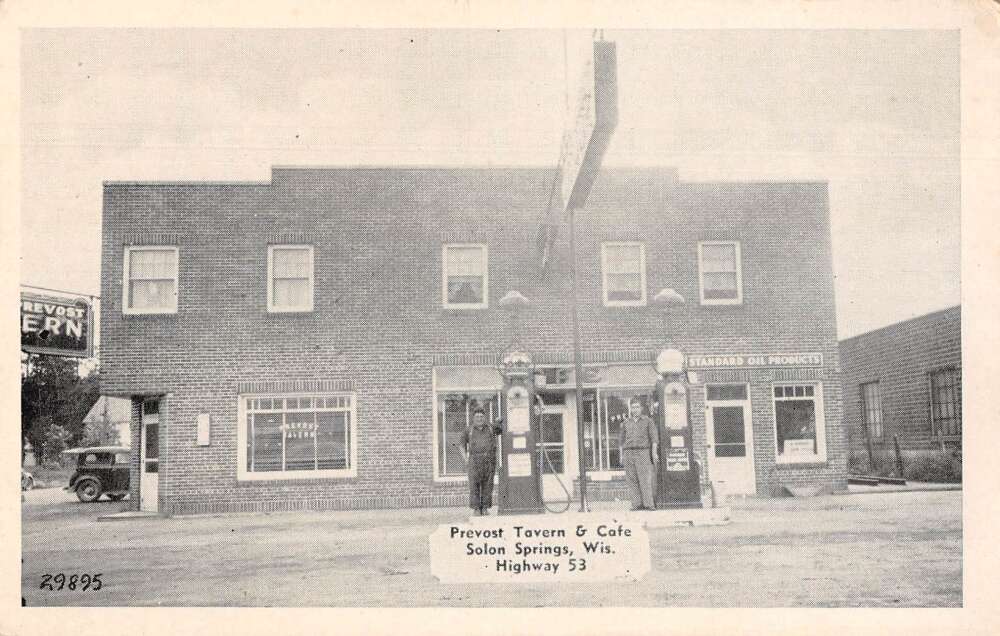 Salon Springs Wisconsin Prevost Tavern and Cafe Gas Station Postcard