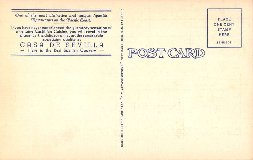 Santa Barbara California Casa de Sevilla Spanish Restaurant Postcard AA30043 - Image 2