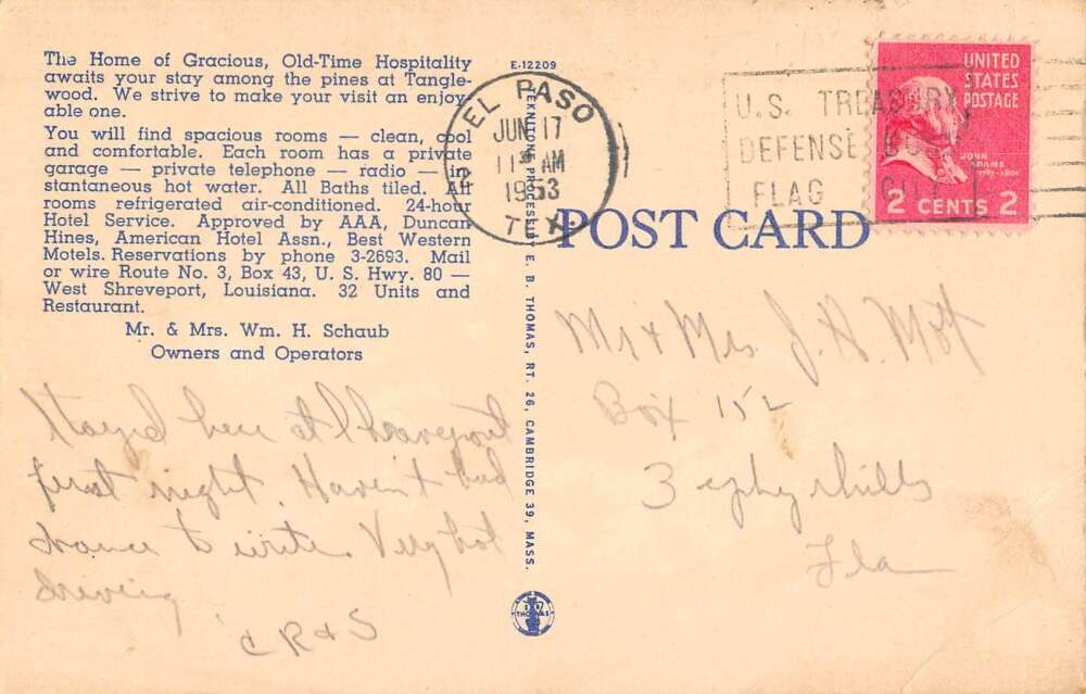 Shreveport Louisiana Tanglewood Lodge Linen Vintage Postcard AA30149 - Image 2