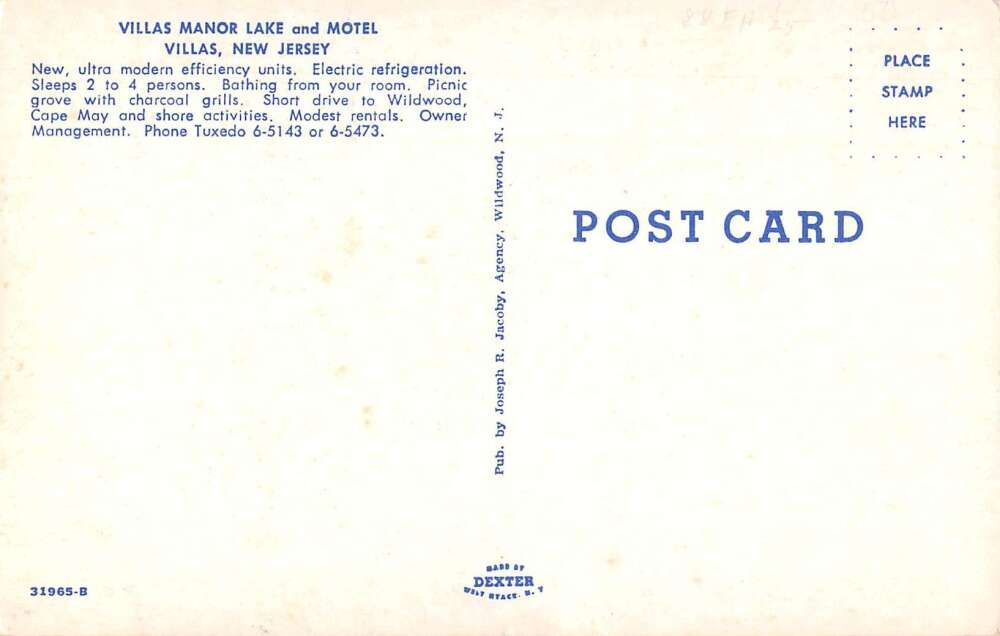 Villas New Jersey Villas Manor Lake and Motel Interior Vintage Postcard