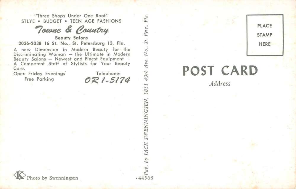St Petersburg Florida Towne and Country Beauty Salon Vintage Postcard AA30403 - Image 2