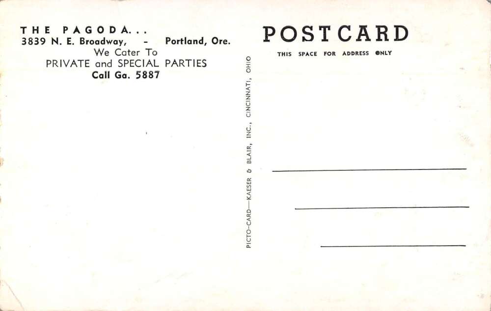 Portland Oregon The Pagoda Chinese Restaurant Vintage Postcard AA30420 - Image 2