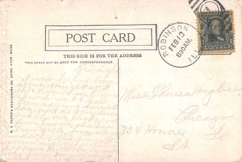 Robinson Illinois Woodworth Hotel Vintage Postcard AA30733 Mary L