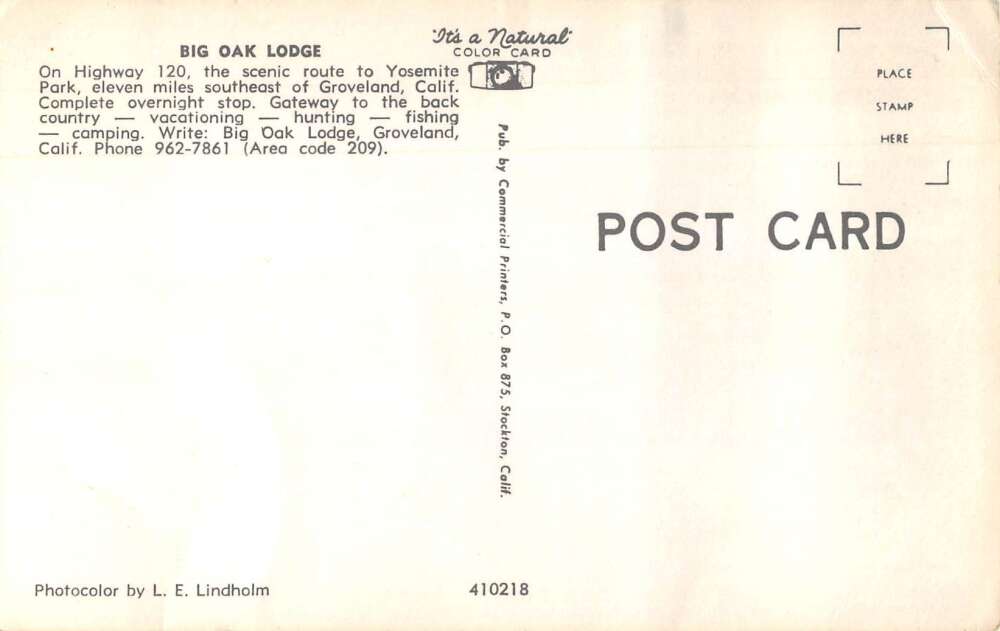 Groveland California Big Oak Lodge Vintage Postcard AA30760 - Image 2
