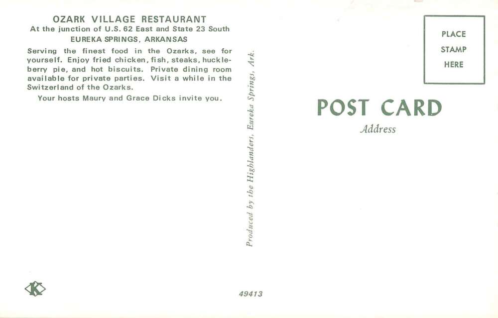 Eureka Springs Arkansas Ozark Village Restaurant Vintage Postcard AA30791 - Image 2
