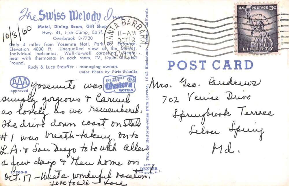 Fish Camp California The Swiss Melody Inn Vintage Postcard AA30796 - Image 2