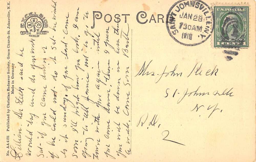 St Johnsville New York Grace Christian Church Vintage Postcard AA30897 - Image 2