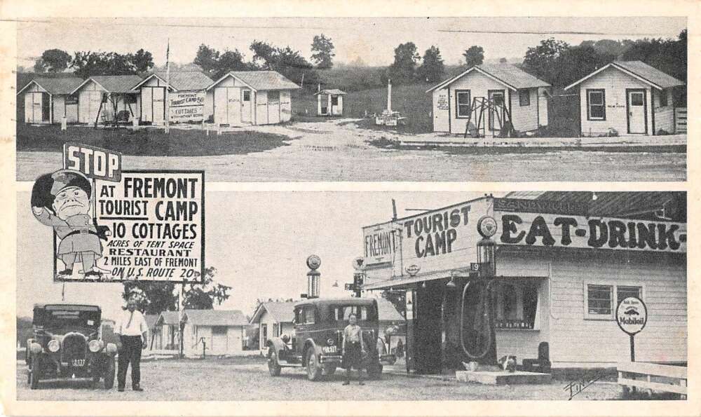 Fremont Ohio Fremont Tourist Camp Gas Station Vintage Postcard AA31755